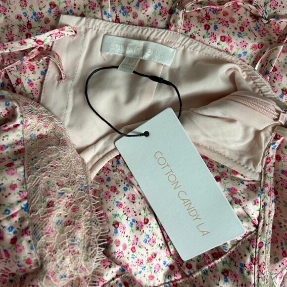 COTTON CANDY LA Pink Floral Satin Slip Mini Dress US M - Picture 6 of 7